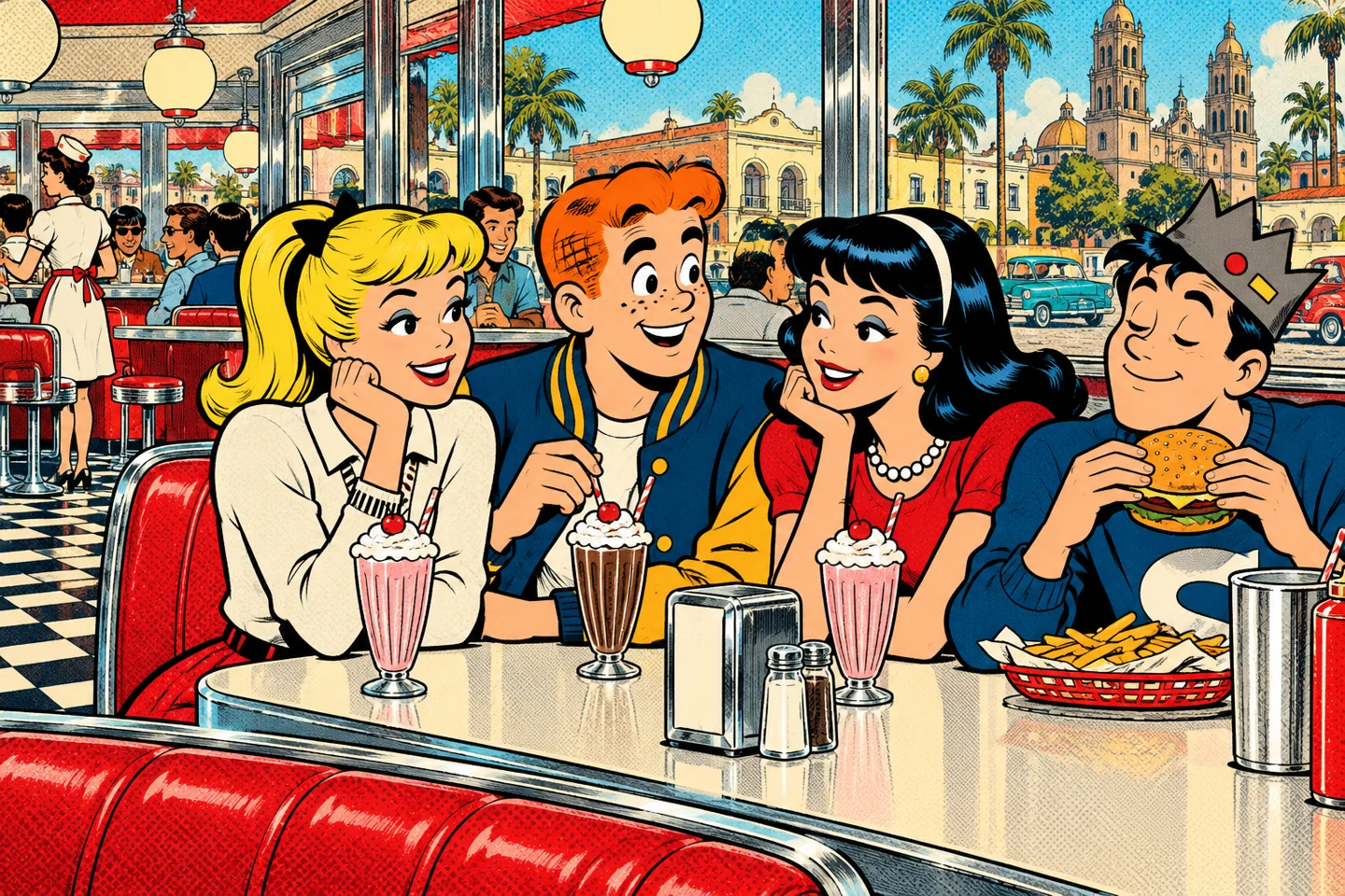La pandilla de Archie reunida alrededor de la mesa